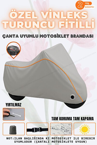 TURUNCU FİTİL VİNLEKS YAMAHA NIKEN GT KİLİT VE ÇANTA UYUMLU GRİ MOTOSİKLET BRANDASI