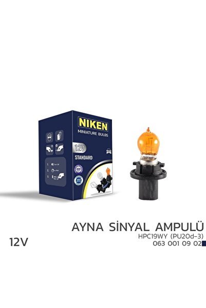 Niken 12V HPC19WY Ayna Sinyal Ampulü (PU20d-3)AMB 10’Lu