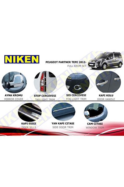 Peugeot partner tepe komple krom nikelaj kaplama seti 2012+