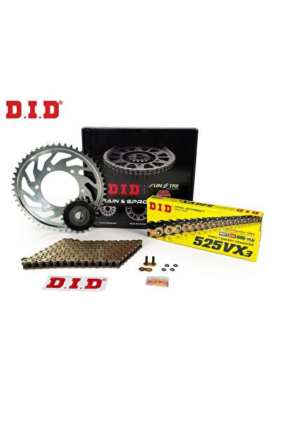 ZİNCİR DİŞLİ SETİ YAMAHA NIKEN GT 900cc ZİNCİR: DID-525VX3 Gold-114 ÖN-ARKA DİŞLİ: JT 16T-47T 2018-2