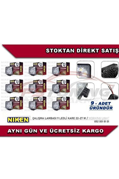 Çalışma Led Lambası Off Road Gündüz Farı Sis Kare 27w 9 Led 9adet