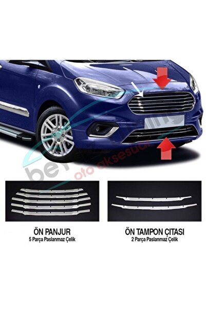 Ford Courier Ön Panjur Kromu Nikelaj 7 Parça 2018 Sonrası