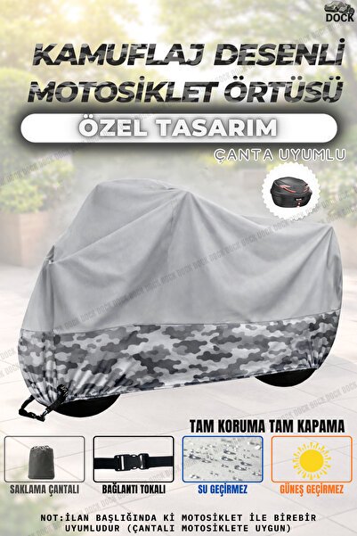 ALT KAMUFLAJ DESENLİ YAMAHA NIKEN GT KİLİT VE ÇANTA UYUMLU GRİ MOTOSİKLET BRANDASI