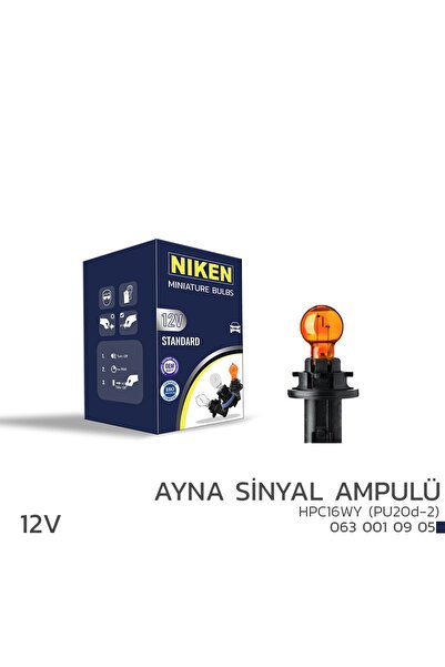 Nıken 12V HPC16WY Ayna Sinyal Ampul AMP (PU20d-2) AMBER