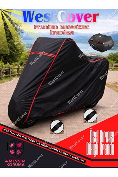 Yamaha Niken Topcase Uyumlu (SİYAH-Kırmızı Dikişli) Reflektörlü Motosiklet Brandası