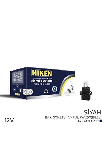 Niken 12V Bax Soketli Ampul (W1.2W)B8.5d Siyah 10’Lu