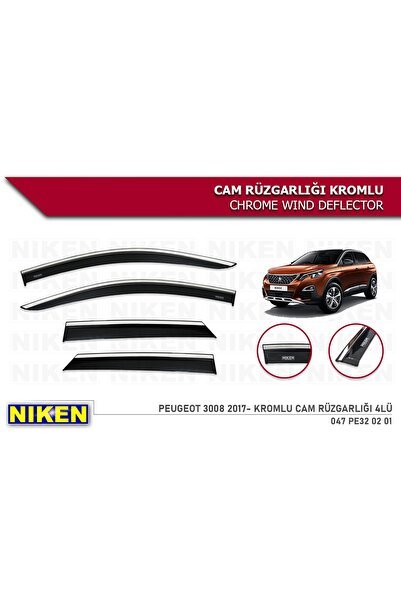 Peugeot 3008 2017-2021 Kromlu Cam Rüzgarlığı 4 Lü