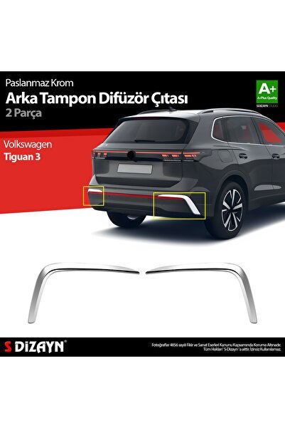 S-Dizayn VW Tiguan Krom Arka Tampon Difüzör Çıtası OEM Still 2 Prç. 2024 Üzeri A+ Kalite 7655910