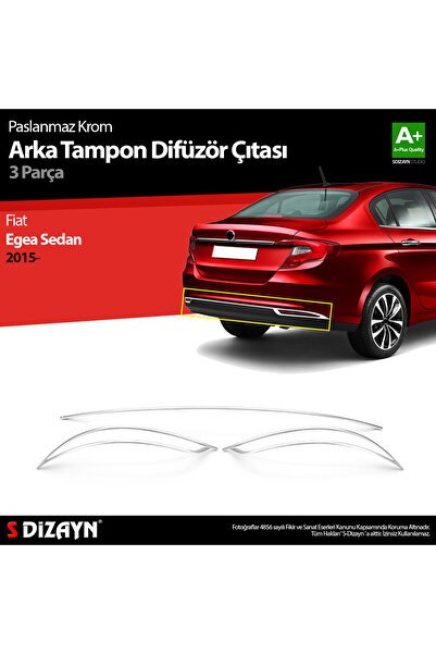 S-Dizayn Fiat Egea SD Krom Arka Tampon Difüzör Çıtası 3 Prç. 2015 Üzeri A+ Kalite 5822230