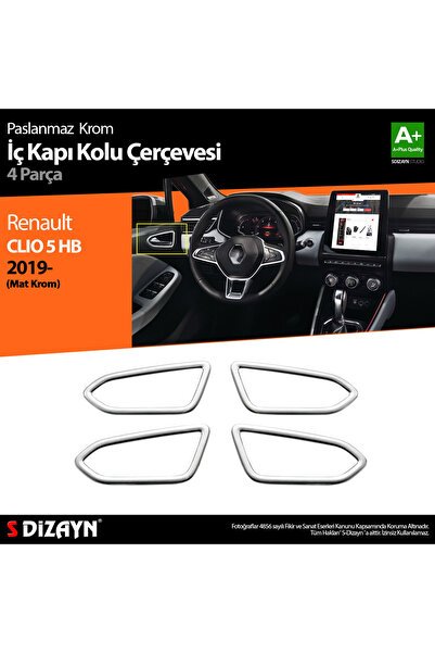 S-Dizayn Renault Clio 5 Krom İç Kapı Kolu Çerçevesi 4 Prç. 2019 Üzeri (Mat Krom) 7027561