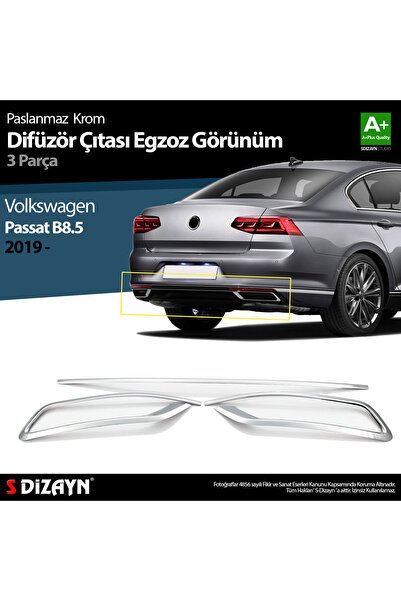 S-Dizayn VW Passat B8.5 Krom Egzoz Görünümü Difüzör Çıtası 3 Parça 2019-2023 7619910