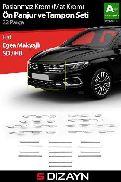 S-Dizayn Fiat Egea Krom Ön Panjur ve Tampon Çıta Seti Diamond Model 22 Prç. 2020 Üzeri (Mat Krom) 58
