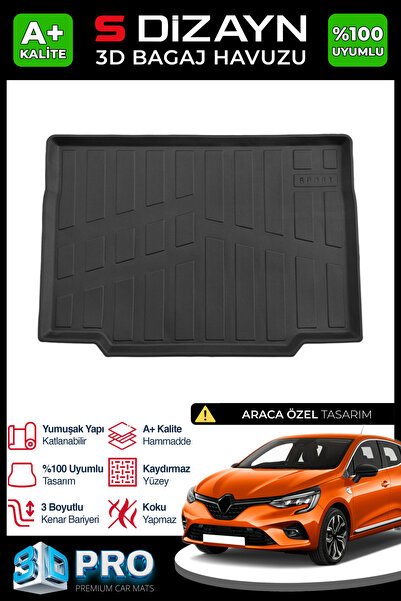 S-Dizayn Renault Clio 5 3D Pro Bagaj Havuzu 2019 Üzeri A+ Kalite 3BH-SDZ072