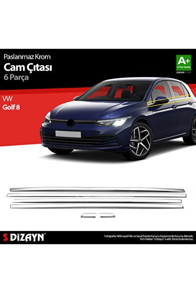 S-Dizayn VW Golf 8 HB Krom Cam Çıtası 6 Prç. 2020 Üzeri A+ Kalite 7652060
