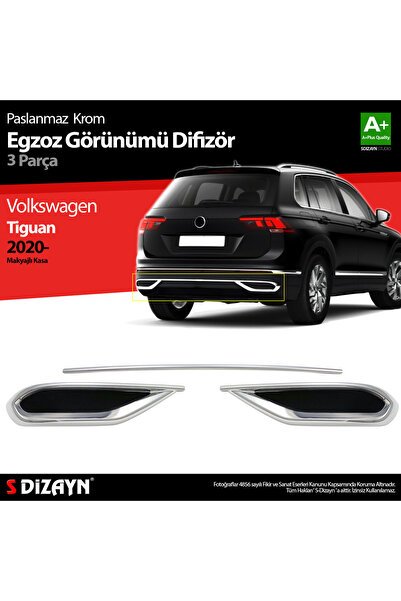 S-Dizayn VW Tiguan Krom Egzoz Görünümü Difüzör 3 Parça 2020-2024 A+Kalite 7649910
