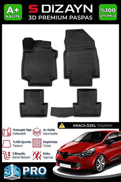 S-Dizayn Renault Clio 4 3D Pro Havuzlu Paspas 2012-2019 A+ Kalite 3DS-SDZ199