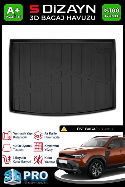S-Dizayn Renault Duster 4X4 3D Pro Bagaj Havuzu Üst Bagaj 2024 Üzeri A+ Kalite 3BH-SDZ153