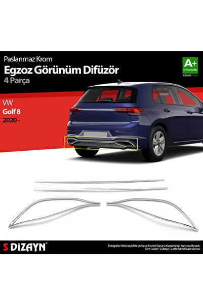 S-Dizayn VW Golf 8 Krom Egzoz Görünümü Difüzör 4 Prç. 2020 Üzeri A+ Kalite 7652910