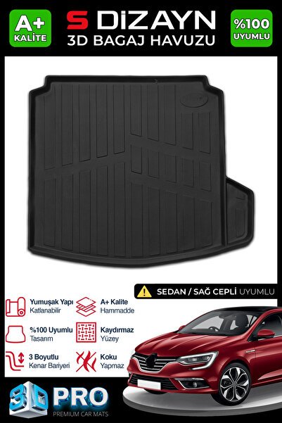 S-Dizayn Renault Megane 4 Sedan 3D Pro Bagaj Havuzu Sağ Kulaklı 2016 Üzeri A+ Kalite 3BH-SDZ025-SA