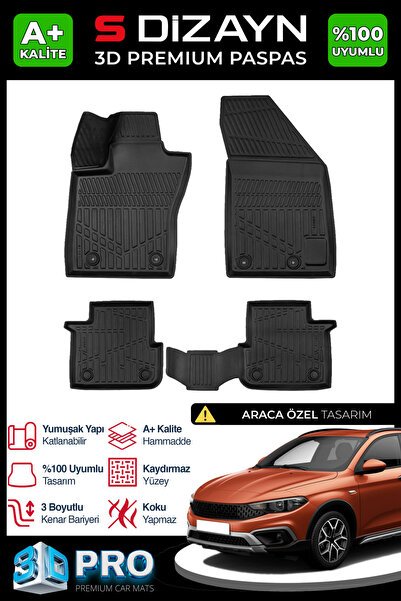 S-Dizayn Fiat Egea Cross 3D Pro Havuzlu Paspas 2020 Üzeri A+ Kalite 3DS-SDZ089