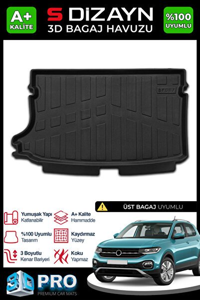 S-Dizayn VW T-Cross 3D Pro Bagaj Havuzu Üst Bagaj 2022 Üzeri A+ Kalite 3BH-SDZ616