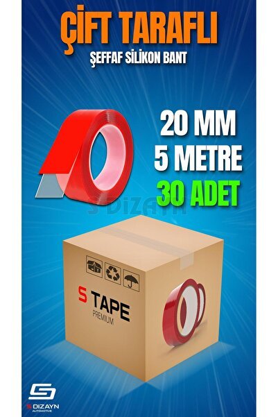 S-Dizayn Çift Taraflı Bant 20mm x 5 Metre Şeffaf Silikon VHB Bant 30'lu Koli A+Kalite SVHB-20x5x30