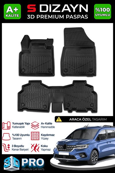S-Dizayn Renault Kangoo 3D Pro Havuzlu Paspas 2024 Üzeri A+ Kalite 3DS-SDZ166
