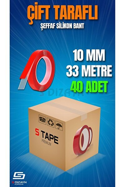 S-Dizayn Çift Taraflı Bant 10mm x 33 Metre Şeffaf Silikon VHB Bant 40'lı Koli A+Kalite SVHB-10x33x40