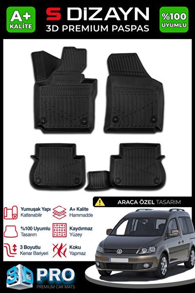S-Dizayn VW Caddy 3D Pro Havuzlu Paspas 2010-2015 A+ Kalite 3DS-SDZ155