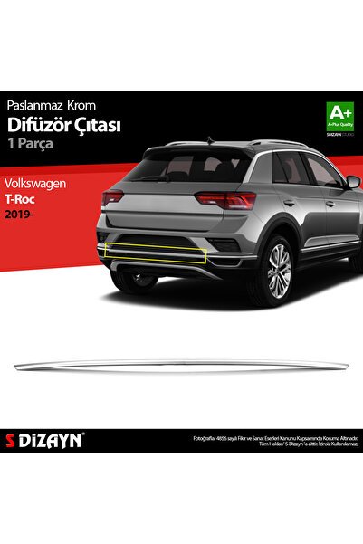S-Dizayn VW T-Roc Krom Difüzör Çıtası Orta Parça 2019-2021 7621910