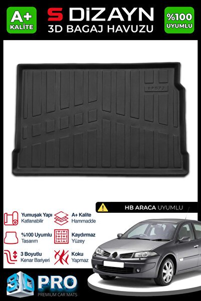 S-Dizayn Renault Megane 2 HB 3D Pro Bagaj Havuzu 2002-2009 A+ Kalite 3BH-SDZ615