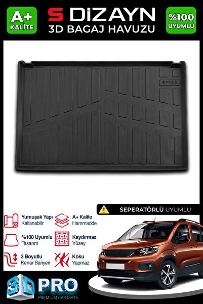 S-Dizayn Peugeot Rifter Seperatörlü 3D Pro Bagaj Havuzu 2019 Üzeri A+ Kalite 3BH-SDZ017-S