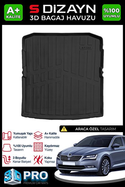 S-Dizayn Skoda SuperB 3D Pro Bagaj Havuzu 2015-2024 A+ Kalite 3BH-SDZ068