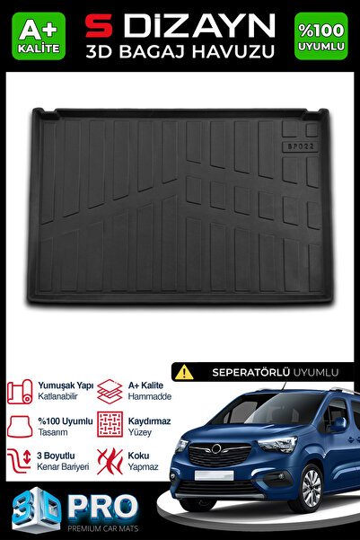 S-Dizayn Opel Combo E Seperatörlü 3D Pro Bagaj Havuzu 2019 Üzeri A+ Kalite 3BH-SDZ067-S