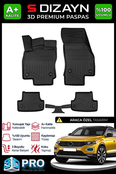 S-Dizayn VW T-Roc 3D Pro Havuzlu Paspas 2019 Üzeri A+ Kalite 3DS-SDZ060