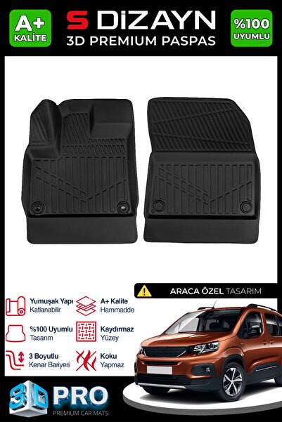 S-Dizayn Peugeot Rifter Panelvan 3D Pro Havuzlu Paspas Ön 2'li 2019 Üzeri A+ Kalite 3DS-SDZ033