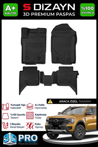 S-Dizayn Ford Ranger 3D Pro Havuzlu Paspas 2023 Üzeri A+ Kalite 3DS-SDZ083