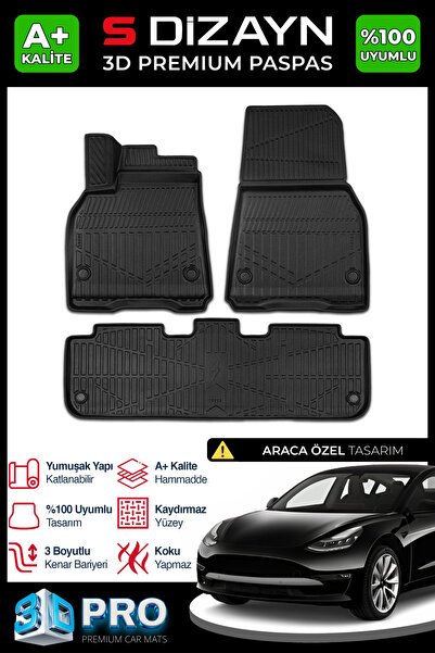 S-Dizayn Tesla Model Y 3D Pro Havuzlu Paspas 2020-2025 A+ Kalite 3DS-SDZ006
