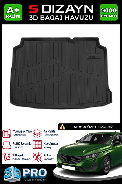 S-Dizayn Peugeot 308 3D Pro Bagaj Havuzu 2013-2021 A+ Kalite 3BH-SDZ603