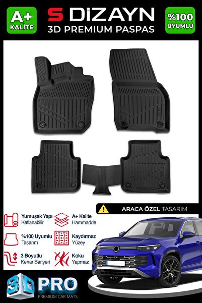 S-Dizayn VW Tayron 3D Pro Havuzlu Paspas 2025 Üzeri A+ Kalite 3DS-SDZ262