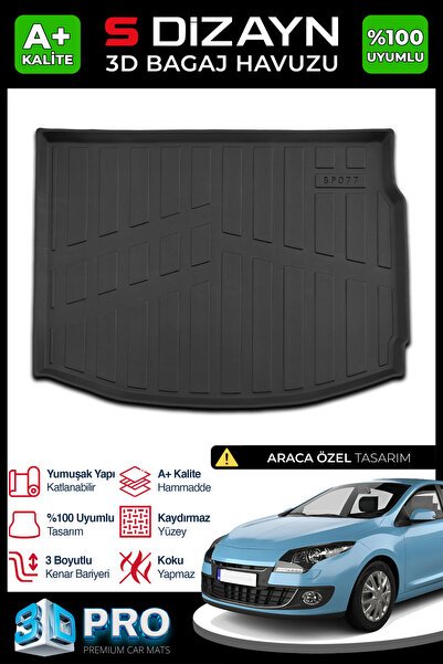 S-Dizayn Renault Megane 3 3D Pro Bagaj Havuzu 2009-2016 A+ Kalite 3BH-SDZ611