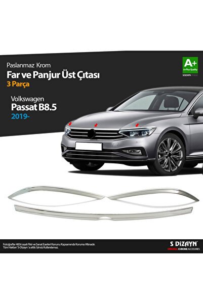 S-Dizayn VW Passat B8.5 Krom Far Üzeri Çıta Seti 3 Parça 2019-2023 7619110