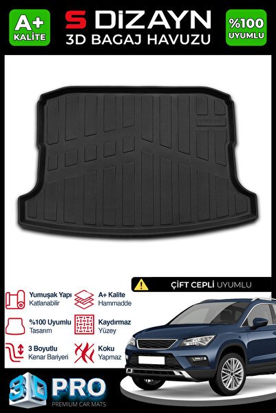 S-Dizayn Seat Ateca 3D Pro Bagaj Havuzu Çift Kulaklı 2016 Üzeri A+ Kalite 3BH-SDZ013