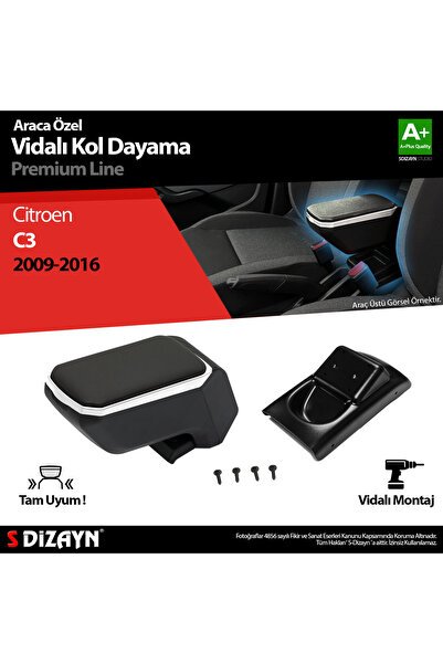 S-Dizayn Citroen C3 Kol Dayama Kolçak ABS Vidalı Gri 2009-2016 A+Kalite KLC-VD-GR-5511