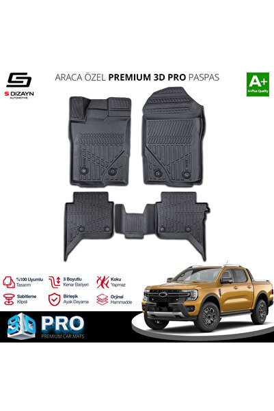 S-Dizayn Ford Ranger 3D Pro Havuzlu Paspas 2023 Üzeri A+ Kalite