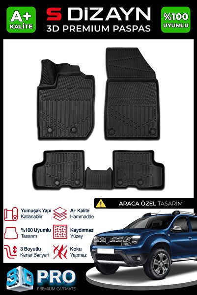 S-Dizayn Dacia Duster 3D Pro Havuzlu Paspas 2018-2022 A+ Kalite 3DS-SDZ190