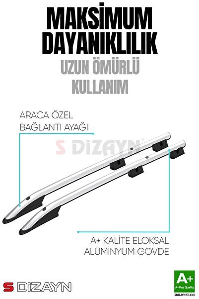 S-Dizayn Fiat Fiorino Aluminyum Gri Tavan Çıtası Sport Model 2008 Üzeri A+ Kalite FI-FI1-SP-STV-GR