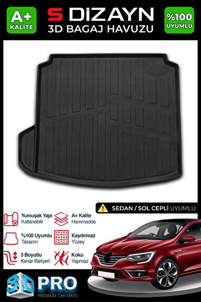 S-Dizayn Renault Megane 4 Sedan 3D Pro Bagaj Havuzu Sol Kulaklı 2016 Üzeri A+ Kalite 3BH-SDZ025-SO