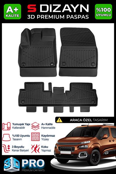 S-Dizayn Citroen Berlingo 3D Pro Havuzlu Paspas 2018 Üzeri A+ Kalite 3DS-SDZ016