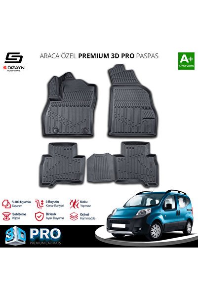 S-Dizayn Peugeot Bipper 3D Pro Havuzlu Paspas 2007 Üzeri A+ Kalite